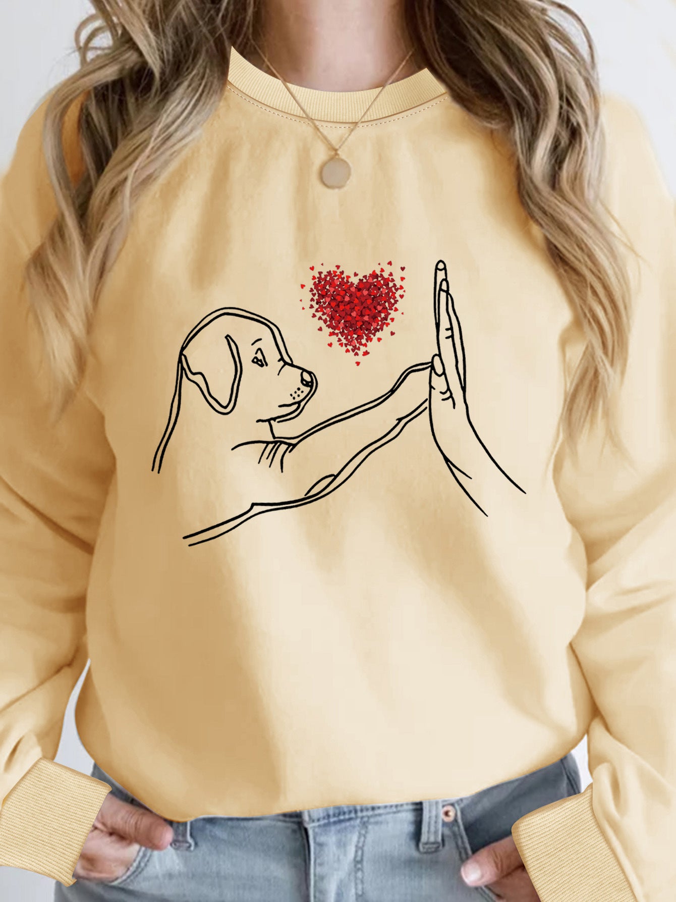 Women's Loose Black Round Neck Sweatshirt Autumn And Winter