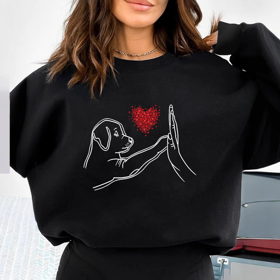 Women's Loose Black Round Neck Sweatshirt Autumn And Winter