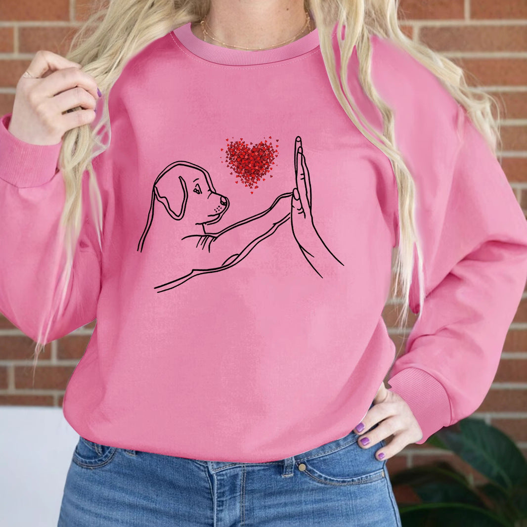 Women's Loose Black Round Neck Sweatshirt Autumn And Winter