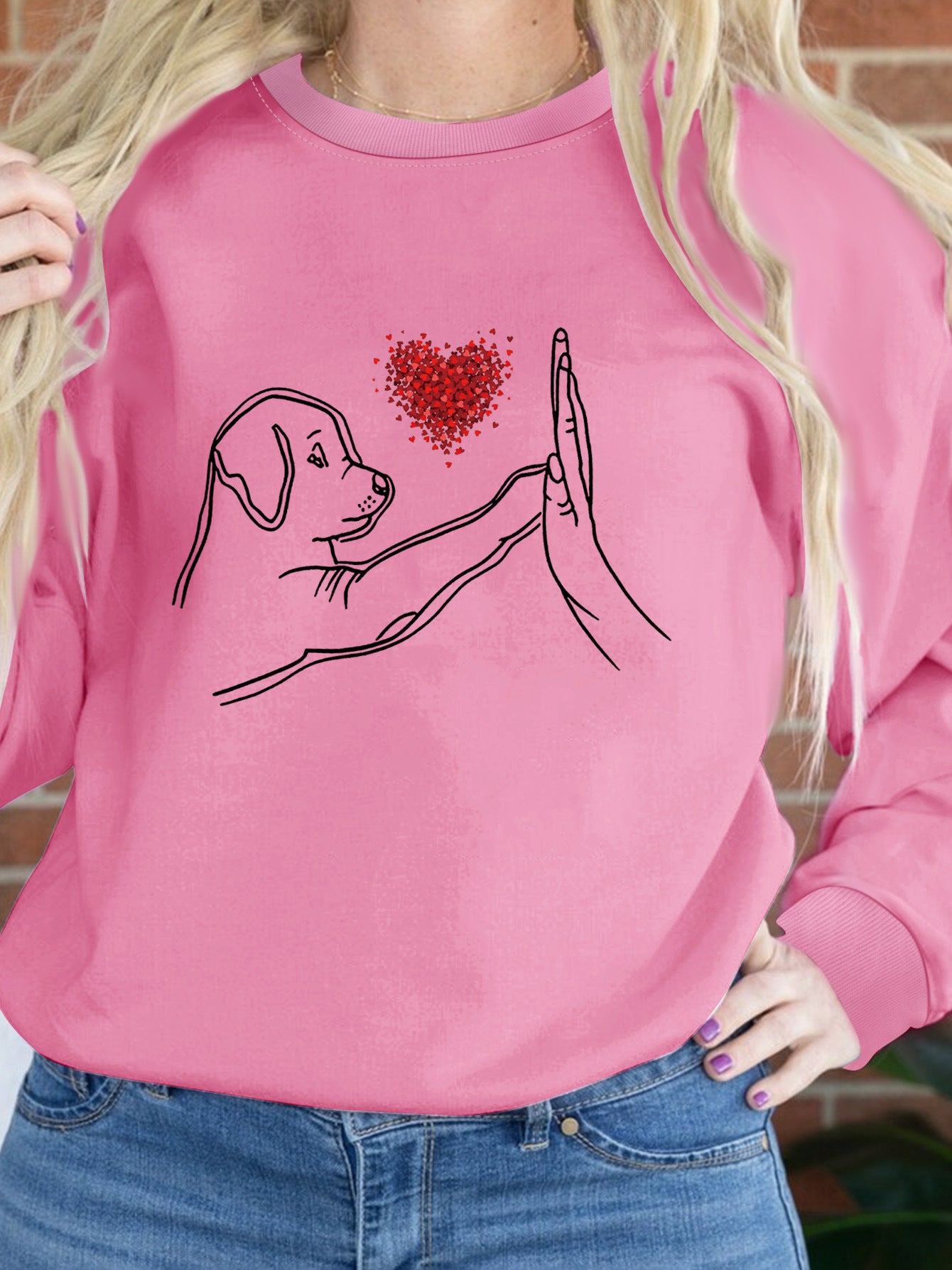 Women's Loose Black Round Neck Sweatshirt Autumn And Winter