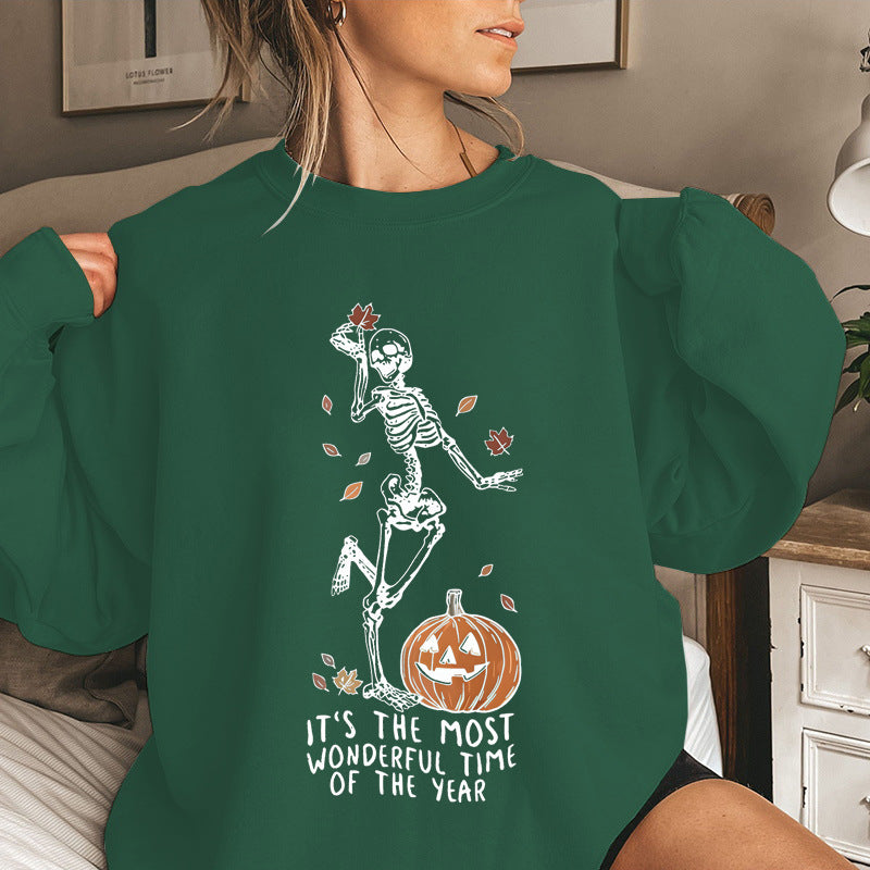 Halloween Skeleton & Pumpkin Print Sweatshirts Casual Long S