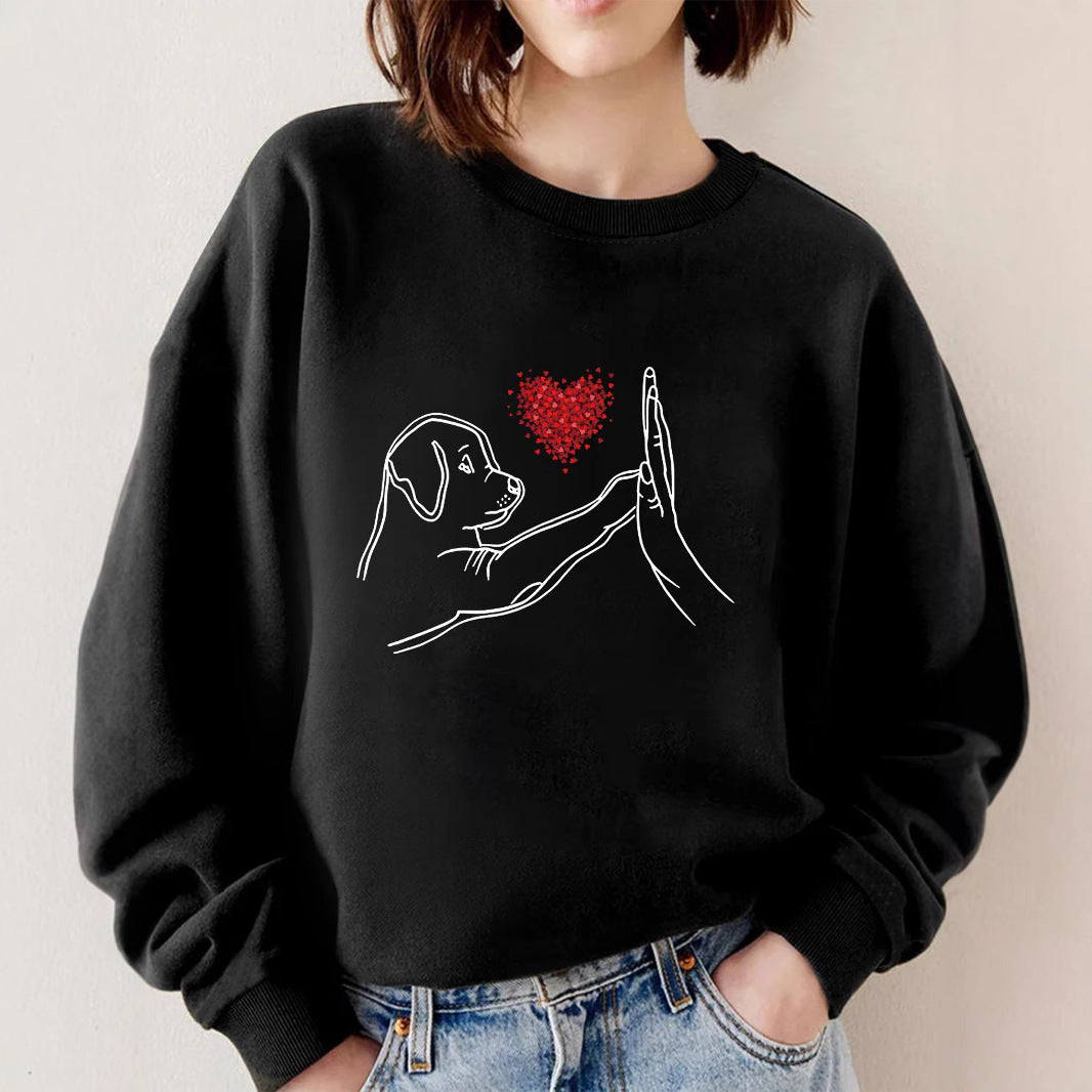 Women's Loose Black Round Neck Sweatshirt Autumn And Winter