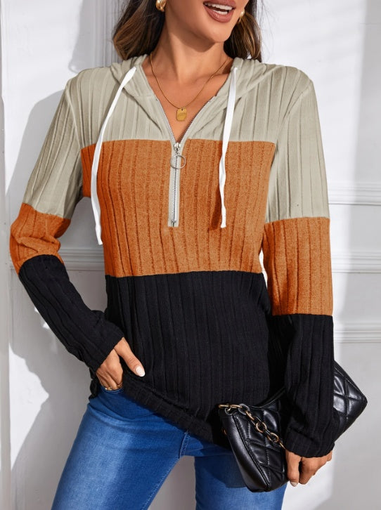 Color Block Zipper Hoodie
